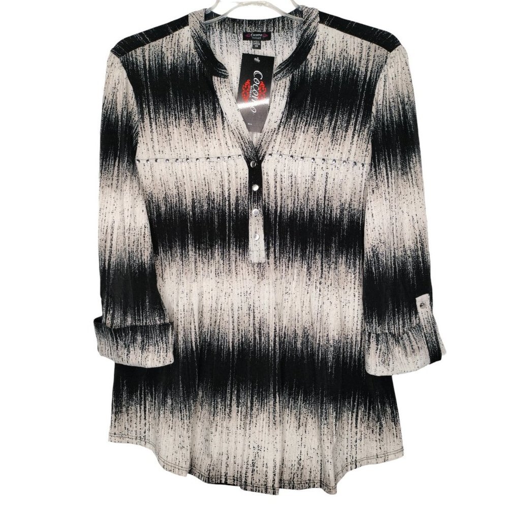 Cocomo Women's Plus Size 3X Black Multi Color Studded Pintuck 3/4 Sleeve Top